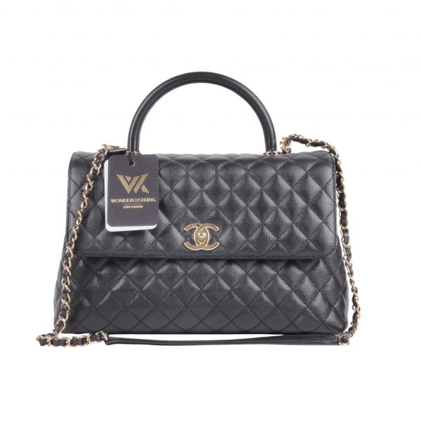 Maxi Flap Bag mit Top Handle Caviar Light Gold