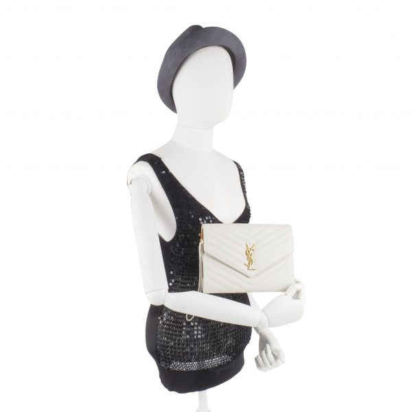 Cassandre Matelassé Flap Pouch Grain de Poudre Blanc - Image 14