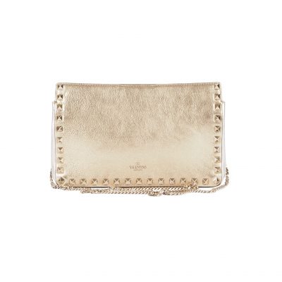 Rockstud Kalbsleder Minitasche Gold mit Kette