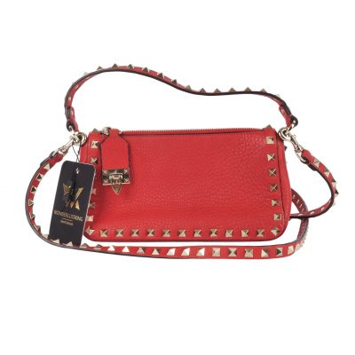 Kleine Rockstud Schultertasche Aus Genarbtem Kalbsleder