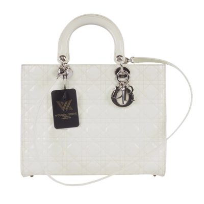 CHRISTIAN DIOR Large Cannage Patent Weiß Luxus Designer Tasche OP: 6200 €