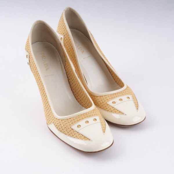 PRADA  Woven Rattan High Heels Luxus Designer Pumps Rare OP: 460 € – Bild 3